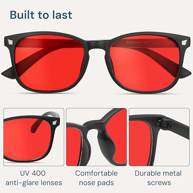 Gaoye Black with Red Lenses Blue Light Glasses for Computer & Gaming - Anti UV Ray Lenses, Scratch-Resistant & Comfort Fit
