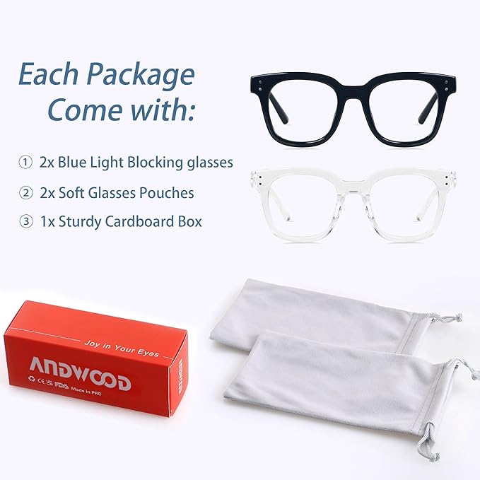 ANDWOOD Blue Light Blocking Glasses Women Computer Screen Oversized Bluelight Blocker for Big Heads Anti Eye Strain