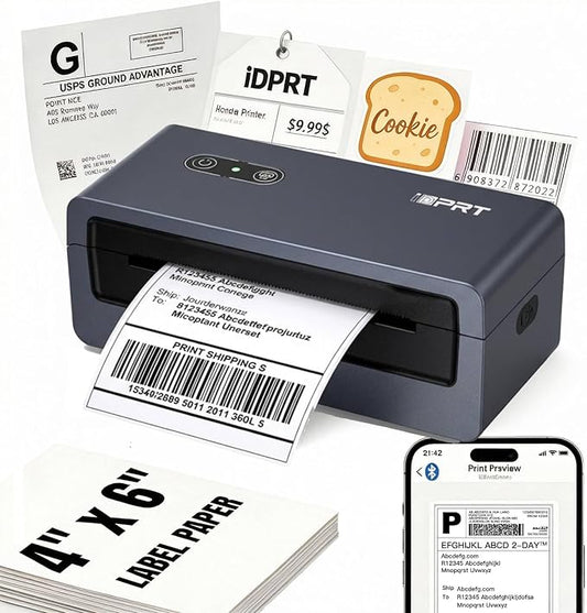 iDPRT 4x6 Bluetooth Thermal Shipping Label Printer, Wireless Label Maker for Shipping Packages, Work with iOS Android Windows, Support Amazon Shopify USPS UPS