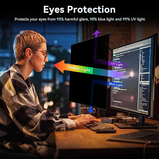 [2024 New] Fully Removable 24 Inch Privacy Screen Filter for 16:9 Widescreen Computer Monitor,Desktop PC,Eye Protection Anti Glare Blue Light Filter Privacy Shield,Anti Spy Screen Protector Film 24 In