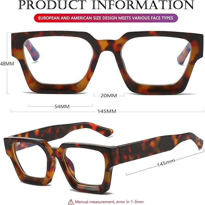 AIEYEZO Square Thick Frame Glasses for Women Men Fashion Blue Light Glasses Trendy Chic Computer Eyeglasses