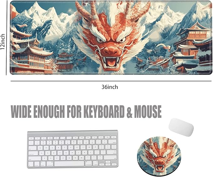 Dragon Mouse Pad Gaming Desk Mat 36x12 Mousepad Large Desk Pad Long Mouse Mat Big Laptop Mat for Wireless Mouse Non Slip Office Work Computer
