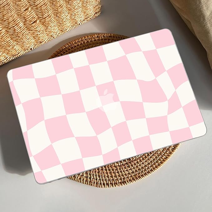 AKIT Compatible with MacBook Air 13 Inch Case M1 2022 2021 2020 2019 2018 A2337 A2179 A1932, Pattern Hard Shell Laptop Case+Screen Protector+Keyboard Cover for MacBook Air 13.3 Inch, Pink Checkerboard