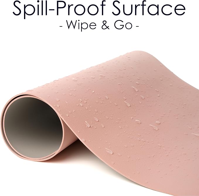 WAYBER Leather Desk Pad Protector, Waterproof Mouse Pad, PU Desk Mat, Office Desk Cover, Desk Writing Mat for Office/Home/Work/Cubicle (Pink/Silver) 31.5x15.7in