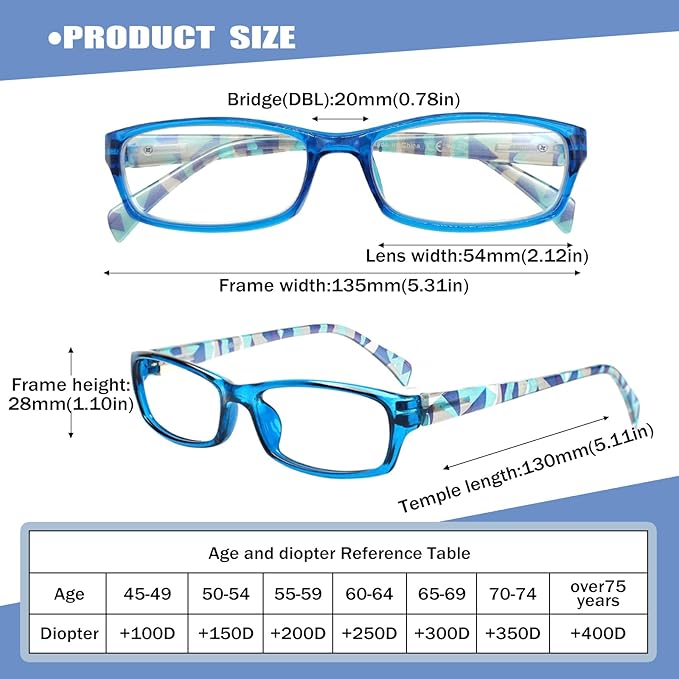 Henotin 6-Pack Reading Glasses Blue Light Blocking Anti Eyestrain Computer Reading Glasses for Women and Men Readers (Mix Color-A, 2.00, Diopters)
