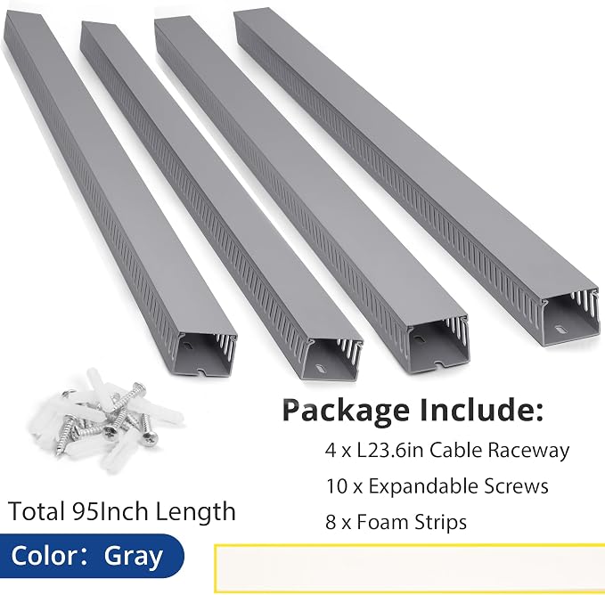 ZhiYo H2 x W2.4in Professional Server Rack Cable Management Raceway, 95in(4X L23.6in) Cable Raceway Kit, Electrically Safe PVC, Open Slot Wire Cord Hider for Under Desk/Computer/Network Cords - Image 5