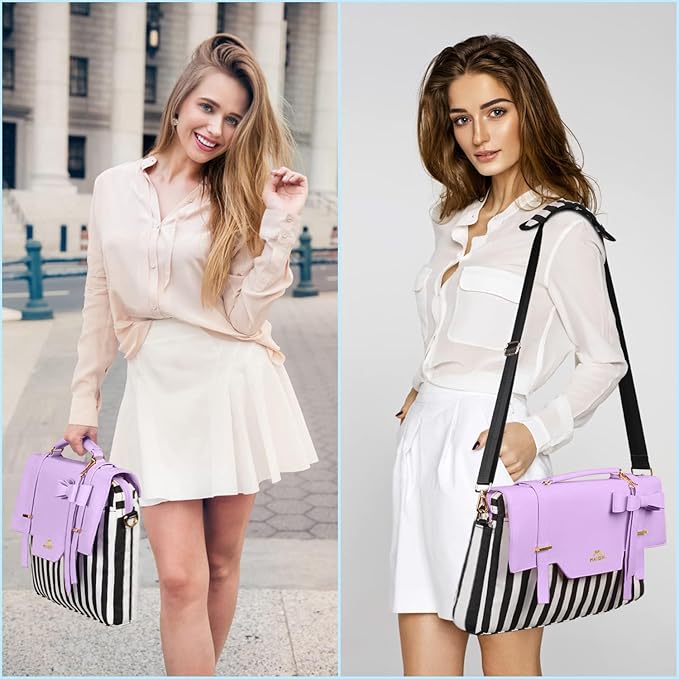 MATEIN 17 inch laptop bag for women, Large Computer Sleeve Case Briefcase with RFID Pocket & Bow, Cute Lightweight Messenger Carrying Shoulder Tote Office Bag for Nurse Teacher College Work, Purple