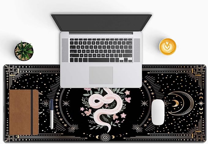Boho Snake Witch Desk Mat Moon Phases XL Mouse Pad Large Full Desk Mousepad Gaming Extended Keyboard Mouse Mat Desk Pad for Computer Laptop 31.5''X11.8'' Non-Slip Rubber Base with Stitched Edges
