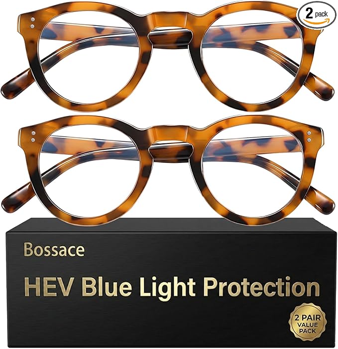 2 Pack Round Blue Light Glasses for Women, TR90 Computer Glasses with Spring Hinge for All-Day Comfort, Anti UV Glare & Eyestrain