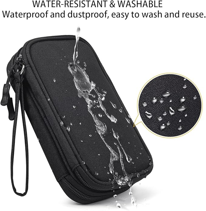 Electronics Organizer Travel Bag, Small Cable Organizer Case Waterproof Accessories Pouch, Travel Electronic Carrying Case for Cord, Charger, Phone, USB, Power Bank, Earphone (Black, Medium)