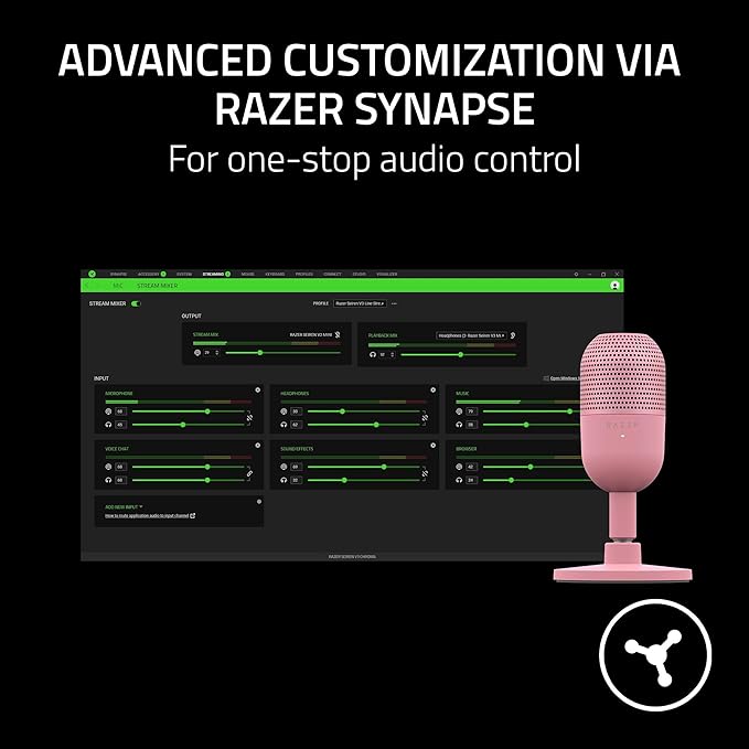 Razer Seiren V3 Mini USB Microphone: Condenser Mic - Supercardioid Pickup Pattern - Tap-to-Mute Sensor with LED Indicator - Shock Absorber - Ultra Compact - PC, Discord, OBS Studio, XSplit - Quartz