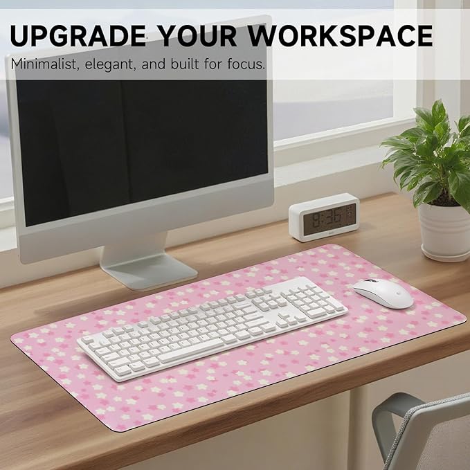 AUPET Leather Desk Pad Blotter Mat, Large Mouse Pad, Non-Slip Waterproof Desk Writing Pad Protector, Desk Decor for Office，Home，Gaming (Sweet Pink Starry, 35.4X15.7 inch)