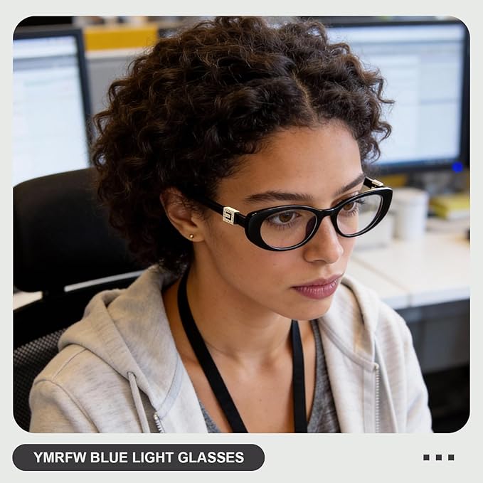 Oval Blue Light Blocking Glasses for Women Retro 90s Glasses Computer TV Eyeglasses Anti Eyestrain
