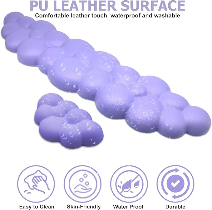 Ergonomic Keyboard Wrist Rest, Cloud Style, Purple, Memory Foam, PU Leather