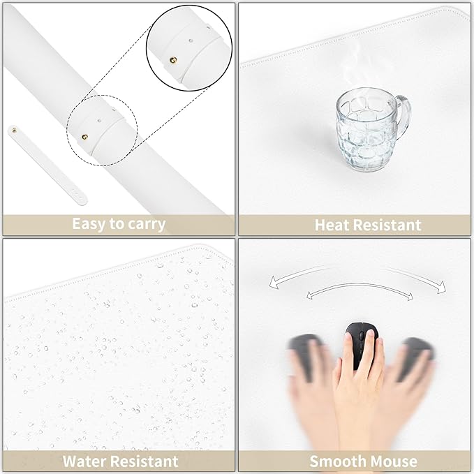 Dual-Sided Desk Mat, Large Pad, Waterproof Smooth PU Leather Blotter Protector, Mouse Pad, Desk Organizers, Office/Home Table Decor for Reading and Writing (White+Slivery, 47.2''23.6'')