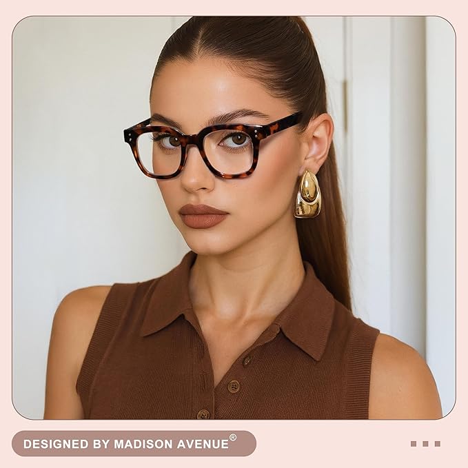 Madison Avenue Oversized Blue Light Blocking Glasses for Women Fashion Blue Light Blockers Anti Eyestrain & UV Protection Computer Eyeglasses (Dark Tortoiseshell)