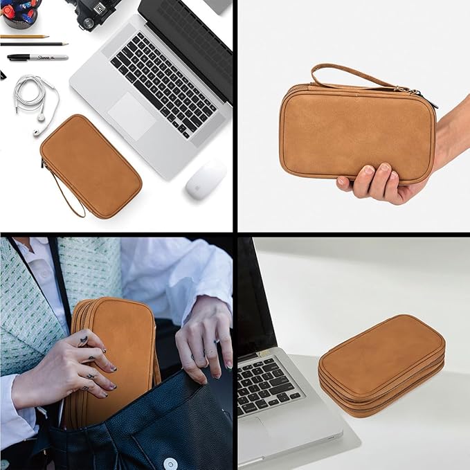 Universal Electronics Accessories Carrying Case, Electronic Cable Organizer Bag, Travel Cable Accessories Bag Pouch for Cable, USB, Cord, Charger, Phone, Power Bank, Earphone (Brown, Large)