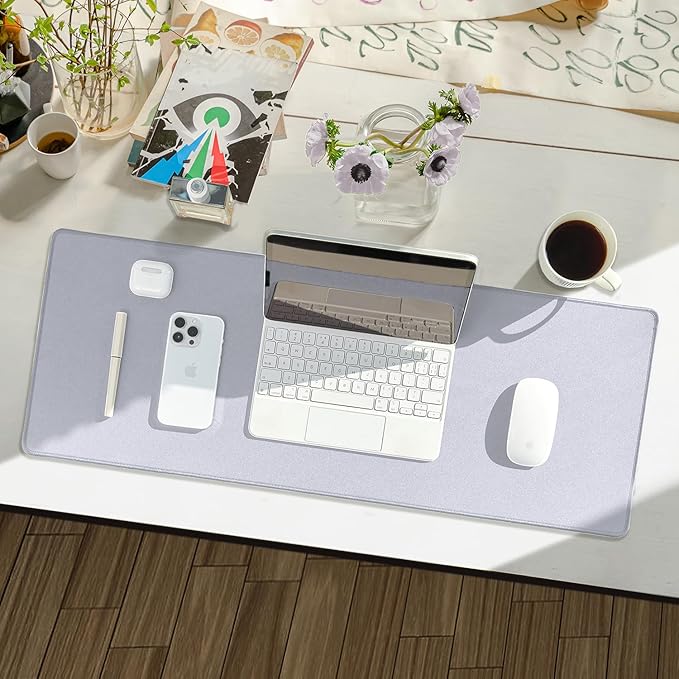 Waterproof Large Gaming Mouse Pad with Durable Stitched Edges, Non-Slip Rubber Base, Grainy Jacquard Mouse Mat Desk Pad for Home Office Gaming, 35.4''x15.7''x0.12'', Matte Light Gray