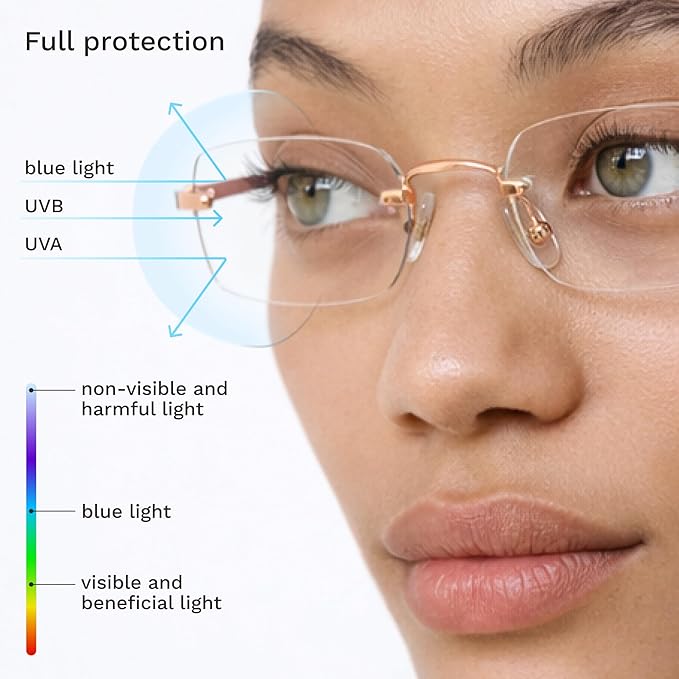 livho Blue Light Blocking Glasses for Women, Lightweight Metal Frame Computer Glasses, Anti Eye Strain, UV Protection