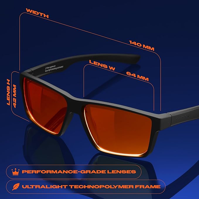 Titan Gaming Glasses, Blue Light Blocking, Night Driving Glasses for Men, Computer Protection, Gift for Gamers