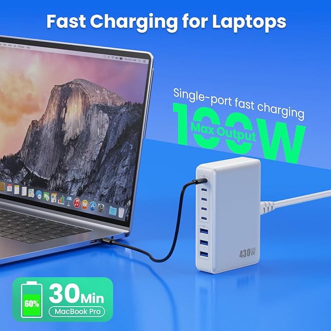 USB C Charger 430W USB C Charger Block 8-Ports GaN IV Fast Charging Station,PD 100W Laptop Charging Hub Wall Charge Adapter Compatible with MacBook/Air,DELL,Steam Desk,iPhone 16/15/14,Galaxy