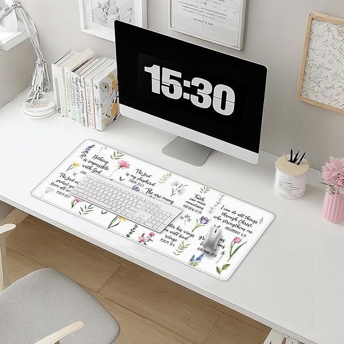Christian Inspirational Floral Large Mouse Pad 31.5x15.7inch, Religious Bible Verse Large Extended Computer Desk Mat Mousepad for Keyboard and Mouse, Christian Desk Accessories