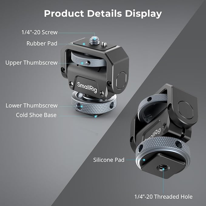 SmallRig Camera Monitor Mount Lite with Cold Shoe, Swivel 360° and Tilt 180° Holder for Field Monitor, LED, Flash and Video Shooting Photography Accessories, Max Load Capacity of 90° Tilt 3.2kg - Image 7