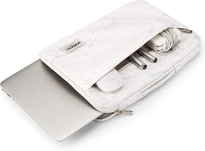 Kinmac 360° Heavy Duty Protective Laptop Sleeve Case Bag Cover with Handle for MacBook Air 13 inch,iPad Pro 13 inch and 13.3 inch HP,Dell,Lenovo,Asus,Acer Laptop (White Marble)