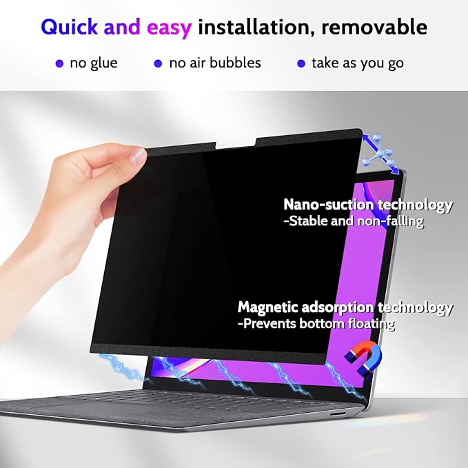 Peslv Magnetic Privacy Screen for Surface Laptop 6/5/4/3/2/1 13.5 Inch, Removable Anti Blue Light Glare Filter, Black Security Private Apy Block Protector