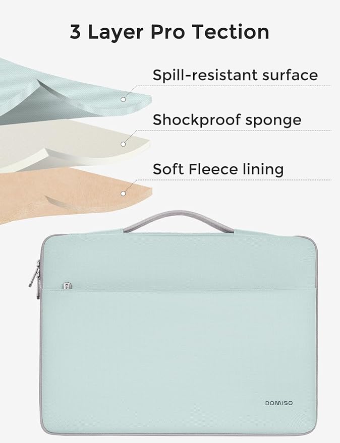 DOMISO 15.6 inch Laptop Case Sleeve Protective Cover Compatible with 16 inch MacBook Pro M4 M3 M2/Pro Max,15.6-16 inch HP Dell ASUS Lenovo Chromebook,Waterproof Computer Cases Bag,Mint Green