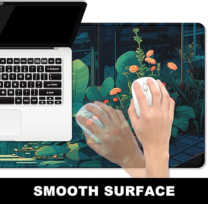 BOSOBO Large Mouse Pad, Desk Pad, XXL XL Extended Gaming Mouse Pad, Desk Mat for Office & Home, Long Keyboard Mat, Huge Mouse Pad, Desktop Full Cover 35.5 x 15.7 Inches, Art Lofi Flower Room