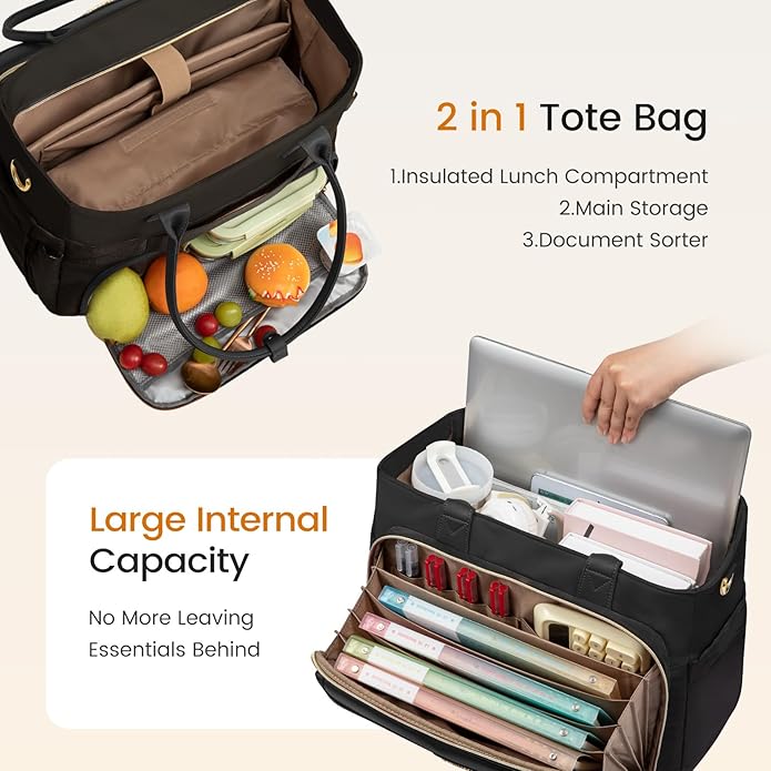 LOVEVOOK Teacher Tote Bag for Women, Laptop Bag Briefcase with Accordion File Pocket, Nurse Handbag for Work, Travel, College | 40oz Cup Holder, Muli-Pockets