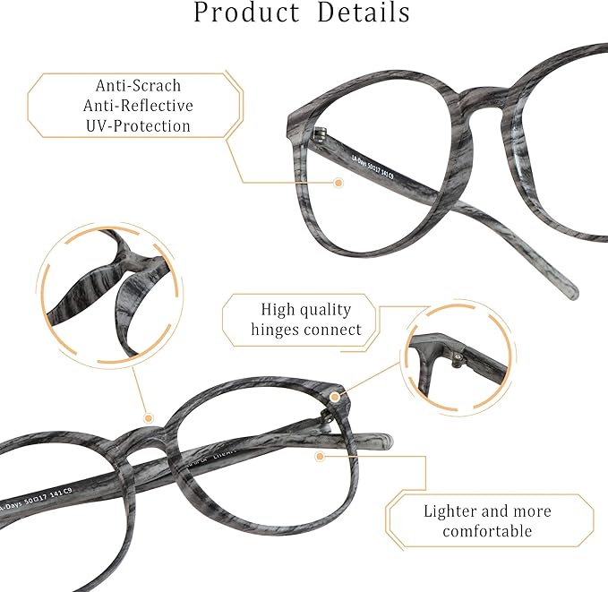 LifeArt Round Blue Light Blocking Glasses, Computer Glasses, Gaming Glasses, TV Glasses for Women Men (Wood, 3.00 Magnification)