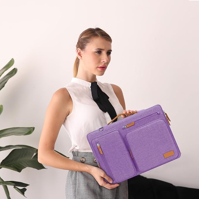 MOSISO 360 Protective Laptop Shoulder Bag,15 inch Computer Bag Compatible with MacBook Air 15 inch M5 M4 M3 M2/Pro 15, Dell XPS Plus,Side Open Messenger Bag with 4 Zipper Pockets&Handle, Lilac