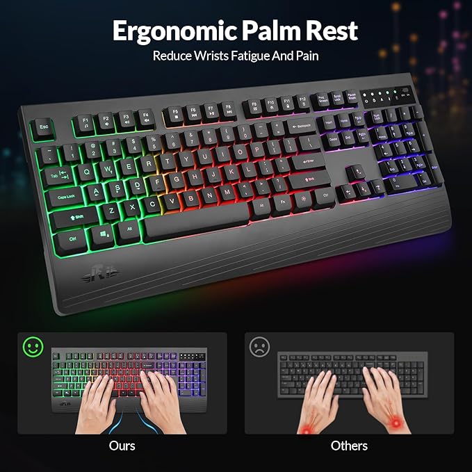 Rii RK210 Wireless Keyboard and Mouse Combo,2.4GHz Full Size Rechargeable Gaming RGB Keyboard and Mouse for Gaming,Office
