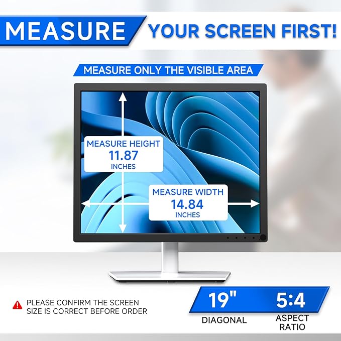[2-Pack] Privacy Screen For Computer Monitor, 19-Inch 5:4 Aspect Ratio; Anti Spy/Bule Light/Glare And Eye Protection, 2 Install Ways Removable For Office, Airport, Cafe And Other Public Area; Diagonal 19 Inches, Width 14.84 Inches, Height 11.87 Inches