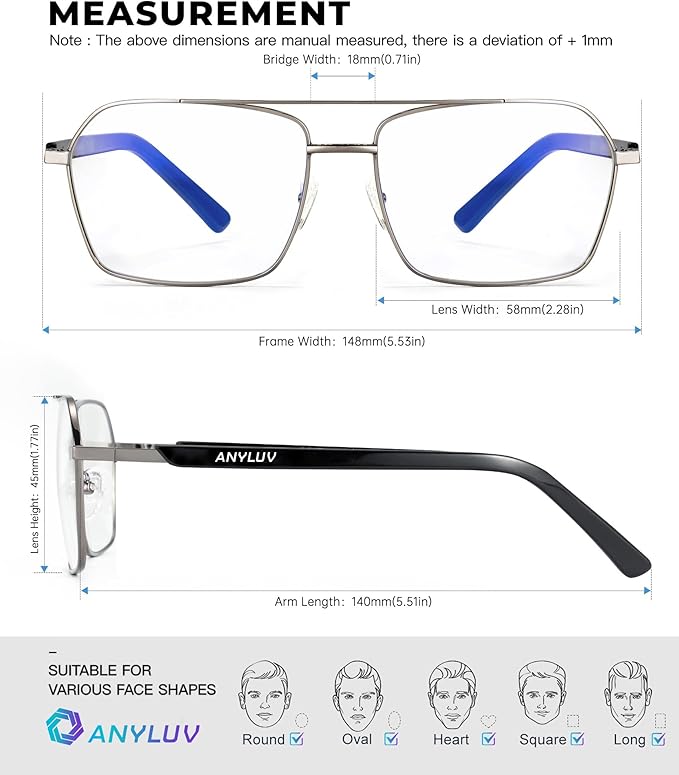 ANYLUV Blue Light Glasses Men/Women, Blue Light Blocking Glasses, Computer Screen Blocker Eyes Protection Glasses