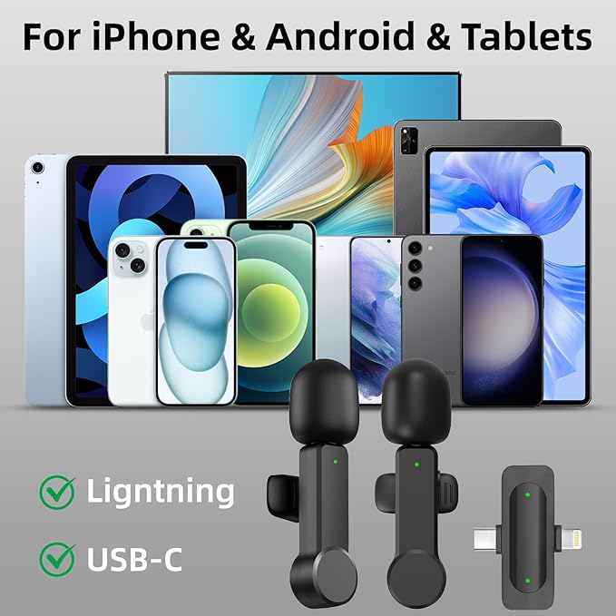 Wireless Lavalier Lapel Mini Microphone for iPhone iPad Android - Noise Cancelling Phone Microphone USB C for Video Recording Vlog TikTok YouTube