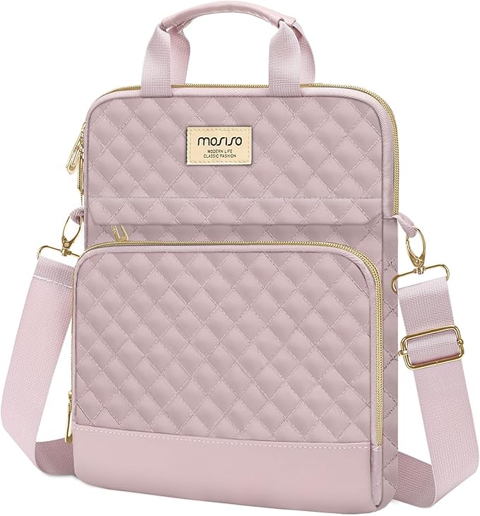 MOSISO 9-11 inch Tablet Sleeve Bag for iPad A16 2025, iPad Air 11 inch M3 M2, iPad Pro 11 M4, iPad 10/9/8/7th, Galaxy Tab A9+/S9/S8/Plus 11, Square Quilted Carrying Case with 2 Pockets, Pink