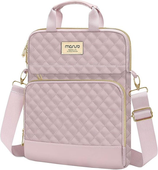 MOSISO 9-11 inch Tablet Sleeve Bag for iPad A16 2025, iPad Air 11 inch M3 M2, iPad Pro 11 M4, iPad 10/9/8/7th, Galaxy Tab A9+/S9/S8/Plus 11, Square Quilted Carrying Case with 2 Pockets, Pink