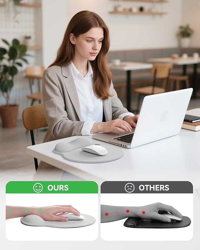 Mouse Pad with Wrist Rest, Ergonomic Mouse Pads for Desk, Office Non-Slip Mousepad with Gel Wrist Support(Light Gray, 10.6''L x 9''W)