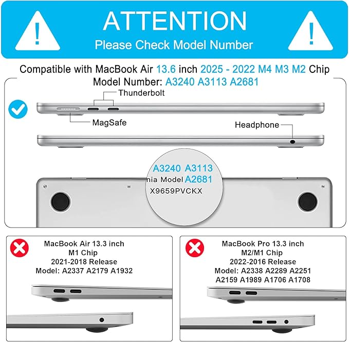 B BELK Compatible with MacBook Air 13 inch Case M5 2026 2025 2024-2022 M4 M3 M2 A3449 A3240 A3113 A2681, Plastic Hard Shell+Keyboard Cover+Screen Protector for MacBook Air 13.6 inch Case, Blue Bow