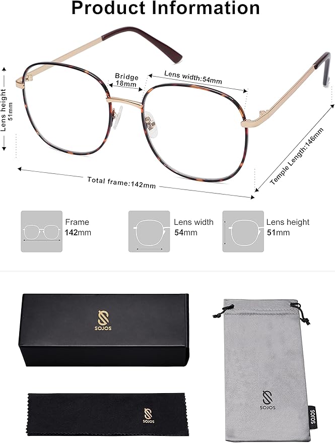 SOJOS Classic Square Blue Light Blocking Glasses for Women Men Stylish Computer Glasses SJ1137