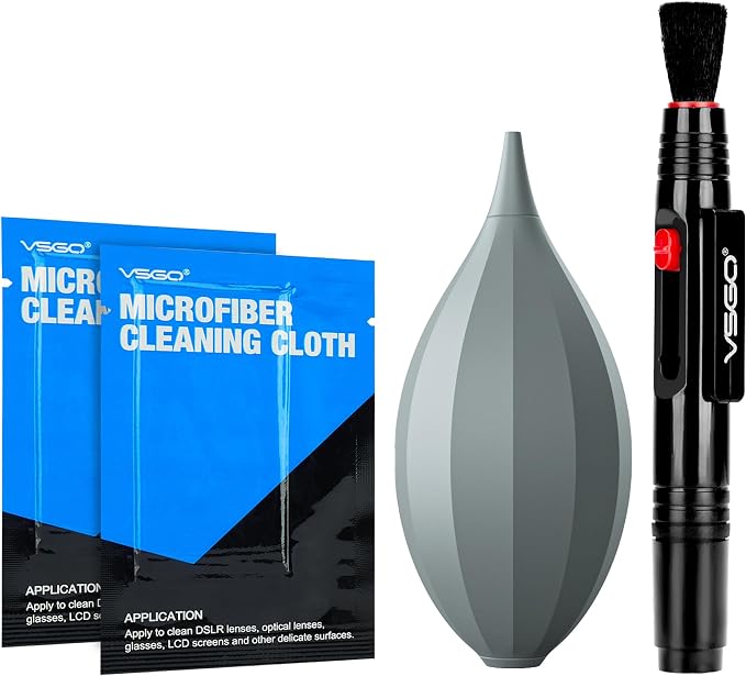 VSGO 4-in-1 Camera Cleaning Kit for Canon, Nikon, Sony DSLR Cameras, Air Blower, Lens Brush Pen, Microfiber Cloths (VS-A13E) by VSGO