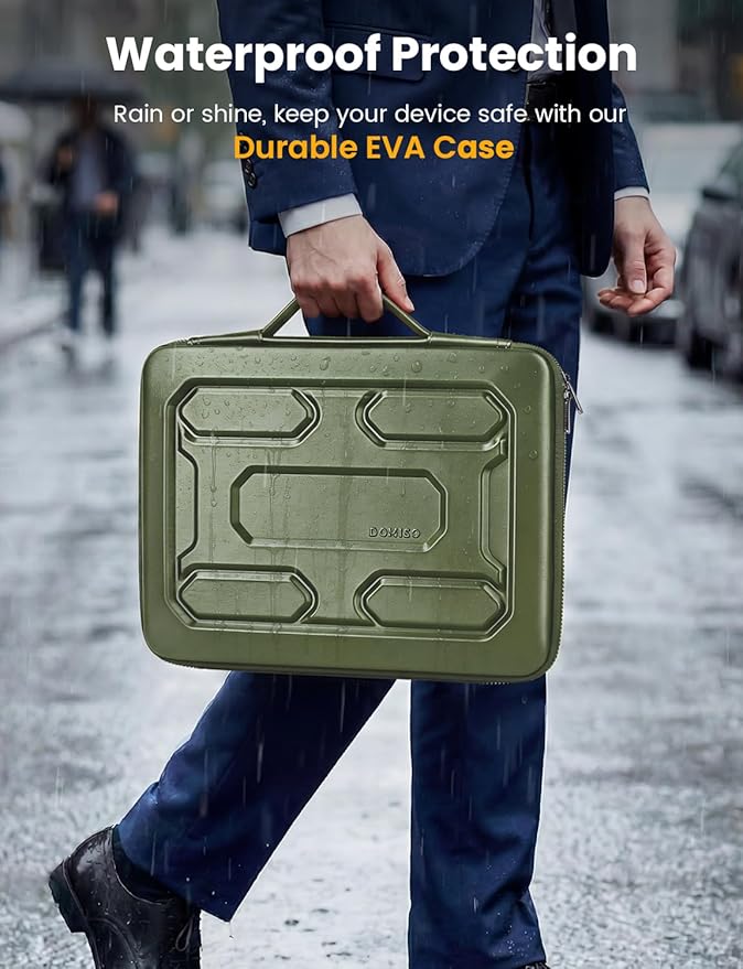 DOMISO Laptop Hard Case 15-16 inch Waterproof Shockproof Hard Shell Laptop Sleeve with Handle & Storage Pocket, Compatible with MacBook, HP, Dell, Green