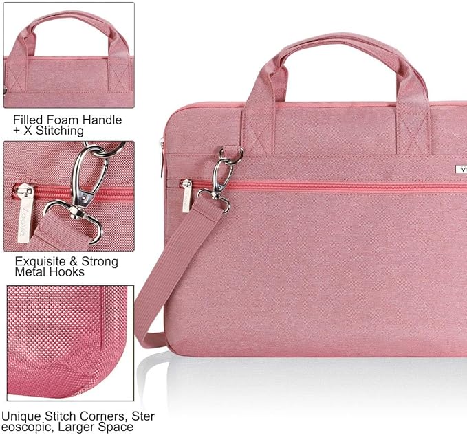 Voova Laptop Bag 13-14 Inch, 360° Protective Laptop Case Sleeve with Shoulder Strap Compatible with Macbook Air 13, MacBook Pro 13/14, Waterproof Computer Bag Slim Briefcase for Men Women, Pink