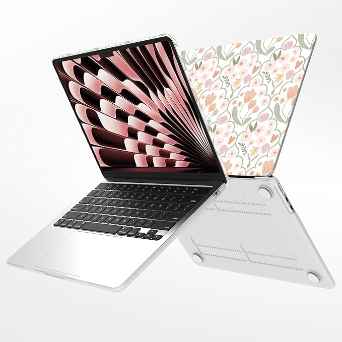 G JGOO Compatible with MacBook Air 13 inch Case 2026 2025-2022 M5 A3449 M4 A3240 M3 A3113 M2 A2681, Plastic Hard Shell for MacBook Air 13.6 inch Case +Keyboard Cover+ Screen Protector, Pink Flower