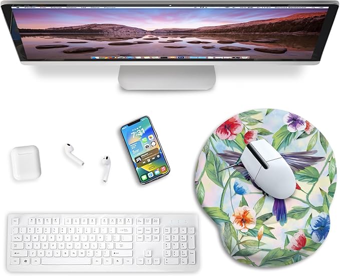 Blusabaca Mouse Pad with Wrist Rest, Hummingbird Ergonomic Mouse Pads Wrist Support for Desk, Cute Gaming Mousepad for Wireless Mouse Laptop Computer Work Home Desk Accessories Office Supplies Decor