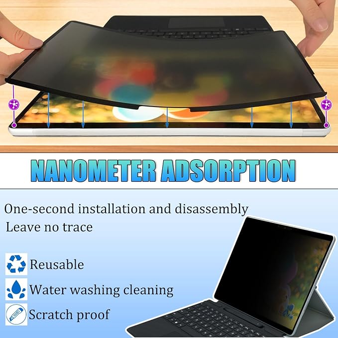 Privacy Screen Protector for Microsoft Surface Pro 11/10/X/9/8-13 Inch - Anti-Glare Anti-Spy Filter, Removable & Reusable, Blue Light Blocking