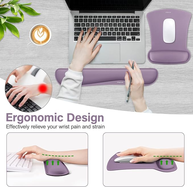 MOSISO Wrist Rest Support for Mouse Pad & Keyboard Set, Ergonomic Mousepad Non-Slip Base Home/Office Pain Relief & Easy Typing Cushion with Neoprene Cloth & Raised Memory Foam, Ultra Violet